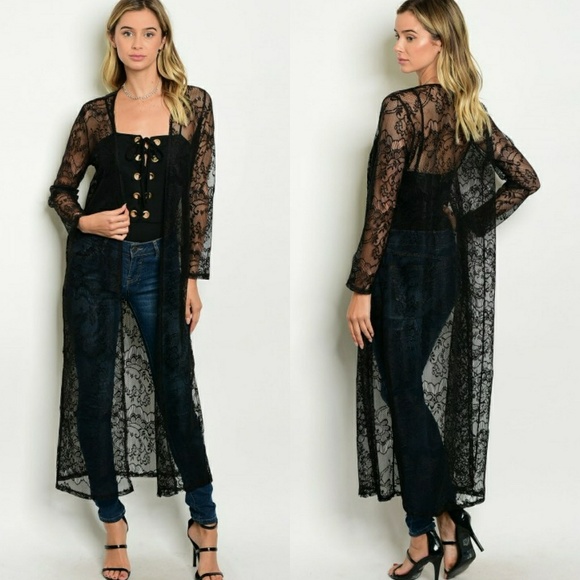 Tops - 🚩LAST1! (M) Black Lace long line Duster